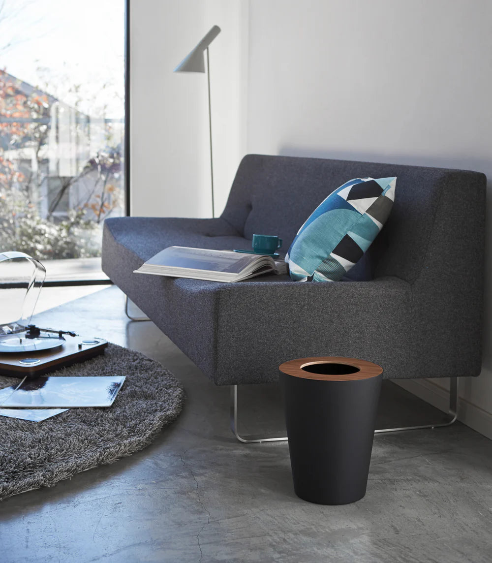 VELASTRIA - Trash Can - Round - Steel + Wood